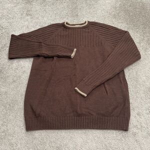 Columbia Pullover Sweater Mens XL Brown Crew Neck Ribbed Knit 100% Cotton Casual